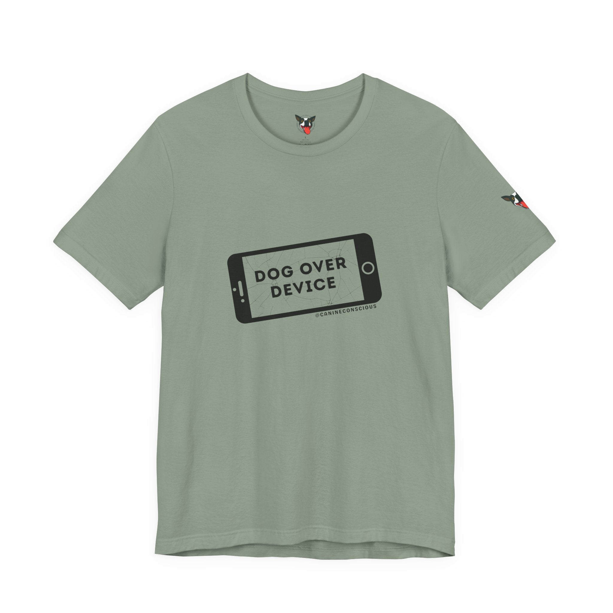 Dog Over Device Tee, Motivational Short Sleeve Shirt, Dog Lover Merchandise, Casual Everyday Wear, Animal Advocacy Apparel