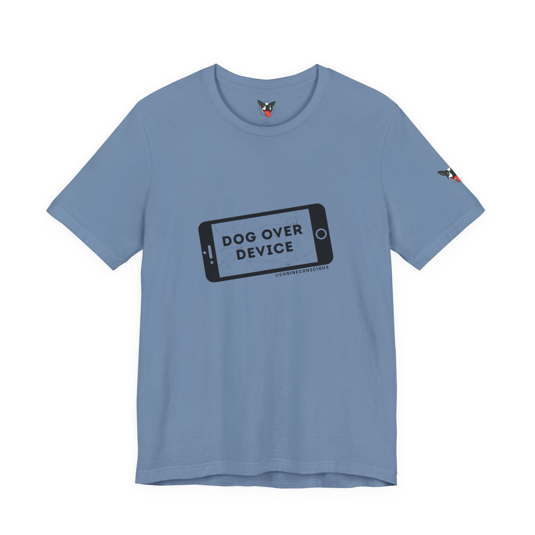 Dog Over Device Tee, Motivational Short Sleeve Shirt, Dog Lover Merchandise, Casual Everyday Wear, Animal Advocacy Apparel